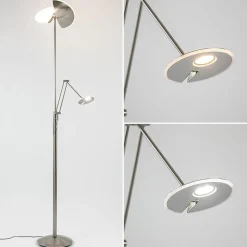 Moderne LED vloerlamp nikkel met uplighter en leeslamp><noscript><img width=