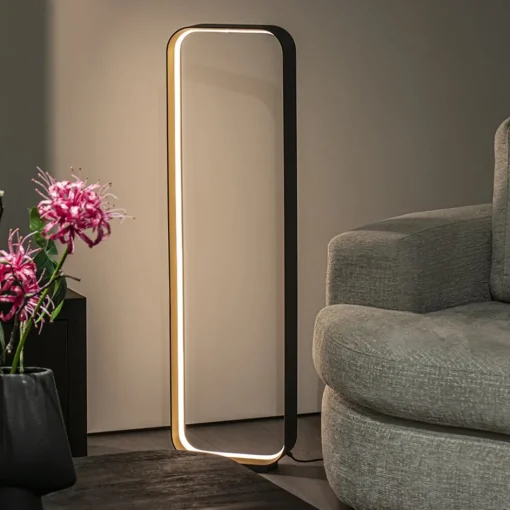Moderne LED vloerlamp zwart/goud dim to warm>Straluma Hot