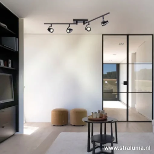 Moderne opbouwspot mat zwart 4-lichts>Straluma Online