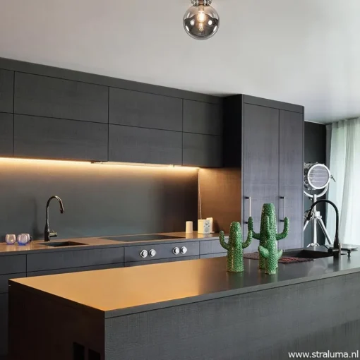 Moderne plafondlamp nikkel met smokey glas>Straluma New