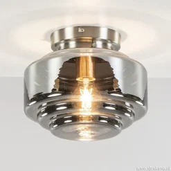 Moderne plafondlamp nikkel met smokey glas>Straluma New