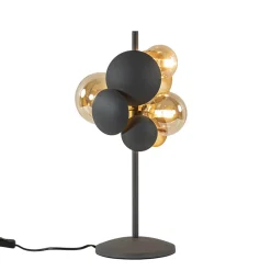 Moderne tafellamp grijs/goud + amber glas>Straluma Sale
