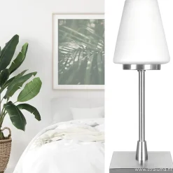 Moderne tafellamp staal/glas met dimmer></noscript>Straluma Online