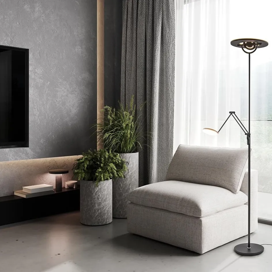 Moderne uplighter mat zwart met verstelbare leesarm>Straluma Sale