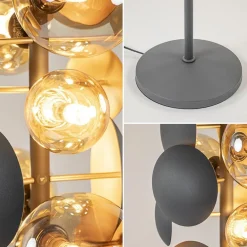 Moderne vloerlamp grijs/goud met amber glas></noscript>Straluma Hot