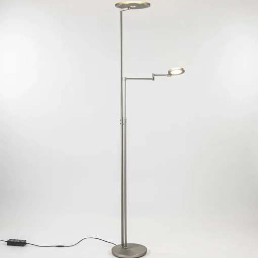Moderne vloerlamp uplighter staal met smoke glas>Straluma Discount