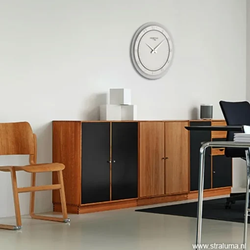 Moderne wandklok rond RVS keuken/kantoor>Straluma Clearance