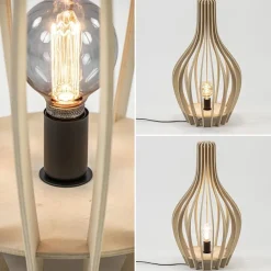 Naturel houten tafel/vloerlamp kegel met zwart></noscript>Straluma New
