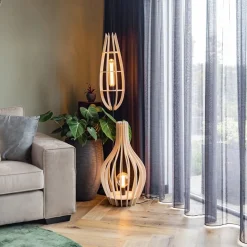 Naturel houten tafel/vloerlamp kegel met zwart></noscript>Straluma New