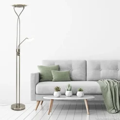Nikkel vloerlamp met LED uplighter en leeslamp></noscript>Straluma Hot