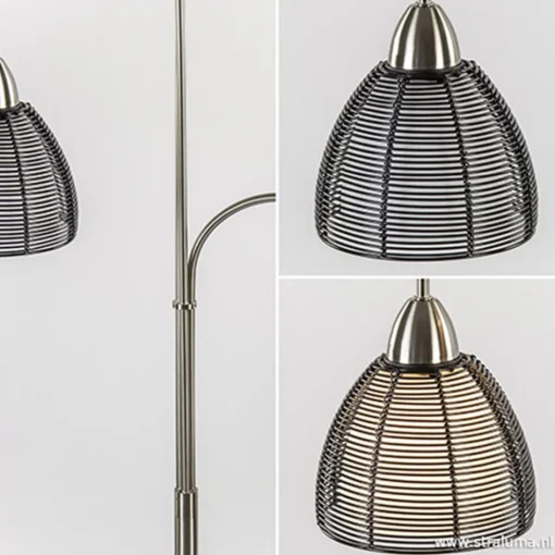 Nikkel vloerlamp met zwarte draad kapjes>Straluma New