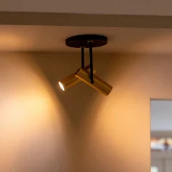 Opbouwspot 2-lichts rond zwart/brass verstelbaar></noscript>Straluma Sale