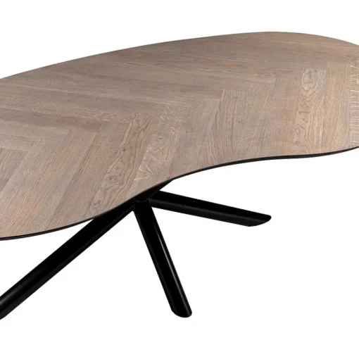 Organische eettafel eiken met zwarte poot en visgraat>Straluma Discount