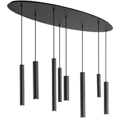 Ovale 8-lichts hanglamp tubes zwart metaal>Straluma Online