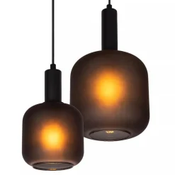 Ovale 4-lichts hanglamp zwart met mat zwart glas><noscript><img width=