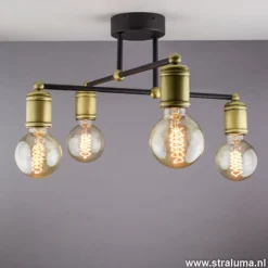 *Plafondlamp basic 4L e27 zwart/brons></noscript>Straluma Outlet