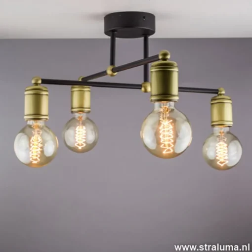 *Plafondlamp basic 4L e27 zwart/brons>Straluma Outlet