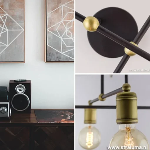 *Plafondlamp basic 4L e27 zwart/brons>Straluma Outlet