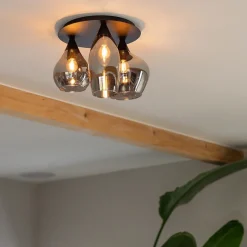 Plafondlamp Cambio 3L zwart + smoke glas></noscript>Straluma Outlet
