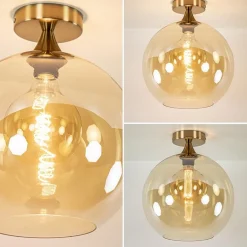 Plafondlamp goud met amber glazen bol 30 cm></noscript>Straluma Discount