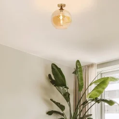 Plafondlamp goud met amber glazen bol 30 cm></noscript>Straluma Discount