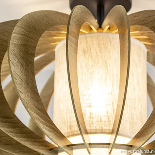 Plafondlamp hout met stoffen kap 50cm>Straluma Discount