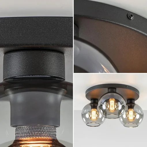 Plafondlamp 3L zwart  bolglas smoke>Straluma Outlet