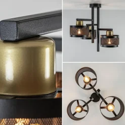 Plafondlamp 3L zwart/goud cilinder geperforeerd></noscript>Straluma New