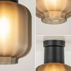 Plafondlamp Lett zwart + smoke glas 20cm></noscript>Straluma New