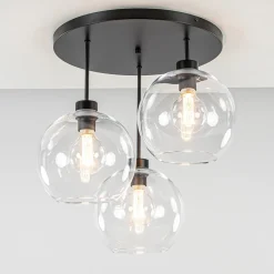 Plafondlamp 3-lichts zwart + helder glas 25cm>Straluma Hot