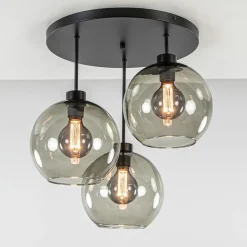 Plafondlamp 3-lichts zwart + smoke glas 25cm>Straluma Best