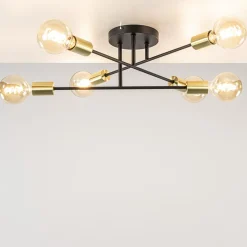 Plafondlamp Sticks 6L zwart/goud>Straluma Discount