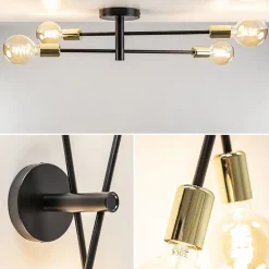 Plafondlamp Sticks 4L zwart/goud excl. e27 l.b.></noscript>Straluma Sale