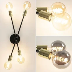 Plafondlamp Sticks 4L zwart/goud excl. e27 l.b.></noscript>Straluma Sale