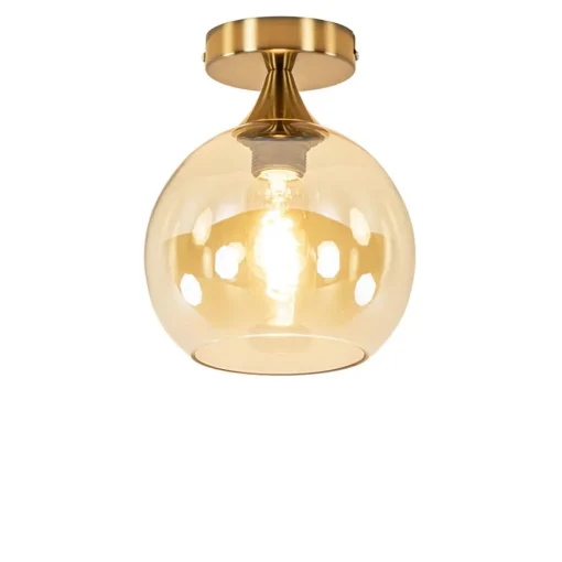 Plafondlamp toilet goud met amber glas>Straluma Clearance