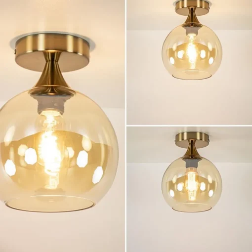Plafondlamp toilet goud met amber glas>Straluma Clearance