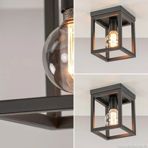 Plafondlamp vierkant frame klein zwart>Straluma Clearance