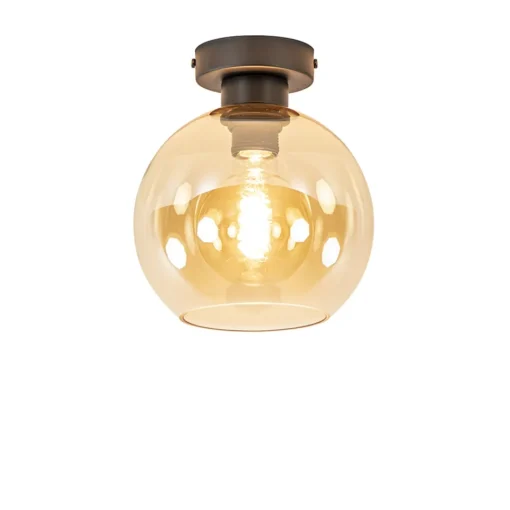 Plafondlamp zwart met amber glas 20 cm>Straluma Best