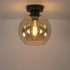 Plafondlamp zwart met amber glas 20 cm></noscript>Straluma Best