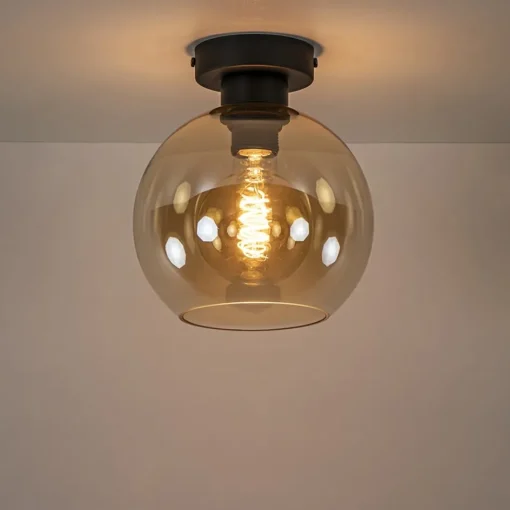 Plafondlamp zwart met amber glas 20 cm>Straluma Best