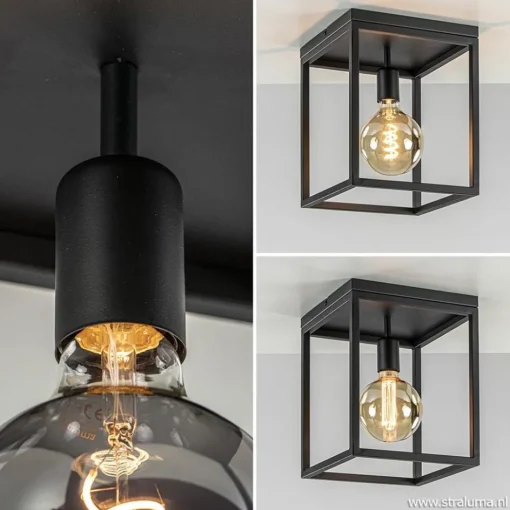 Plafondlamp zwart open frame>Straluma