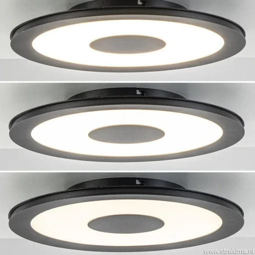 Plafondlamp zwart rond 38cm 3-st.dim.>Straluma Outlet