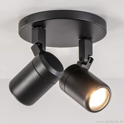Plafondspot Rain 2L rond zwart IP44>Straluma New
