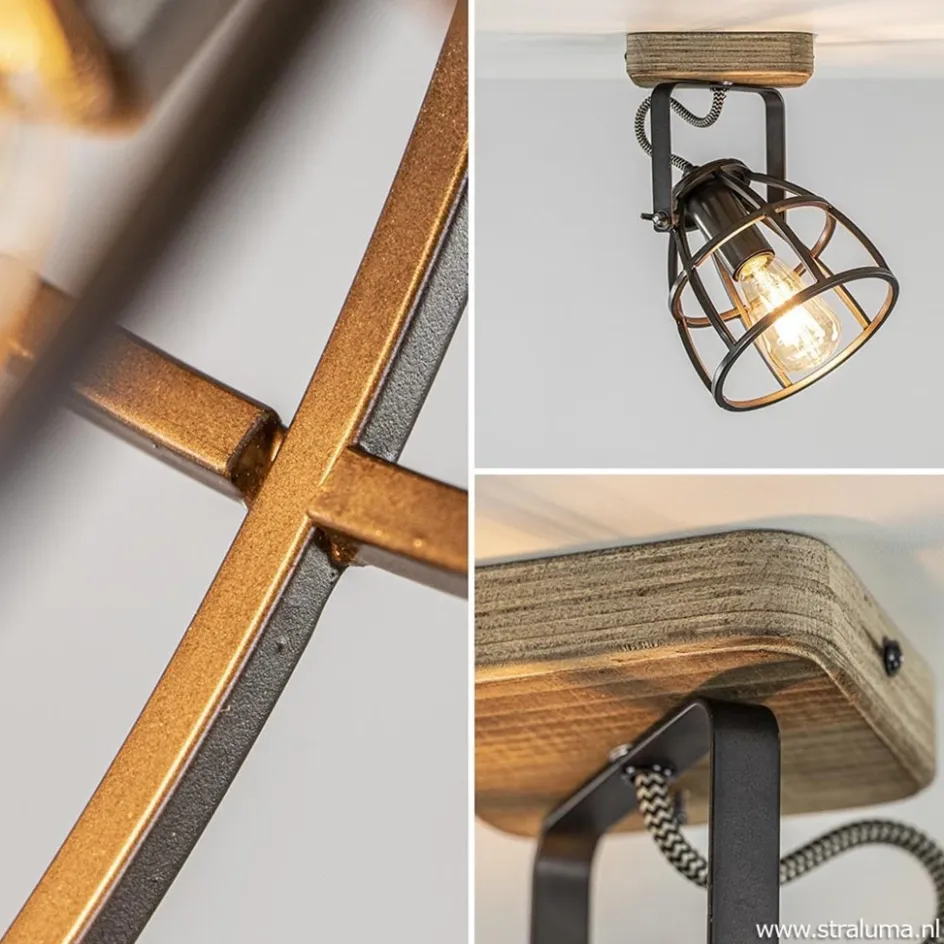 Plafond/wandlamp Matrix zwarte korf met hout>Straluma New