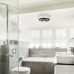 Plafonnière Master zwart+opaal glas IP44></noscript>Straluma Online