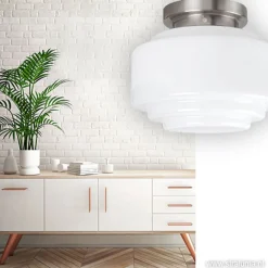 Plafonnière retro opaal glas/staal></noscript>Straluma Online