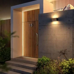 Rechthoekige buitenlamp donker grijs/hout><noscript><img width=