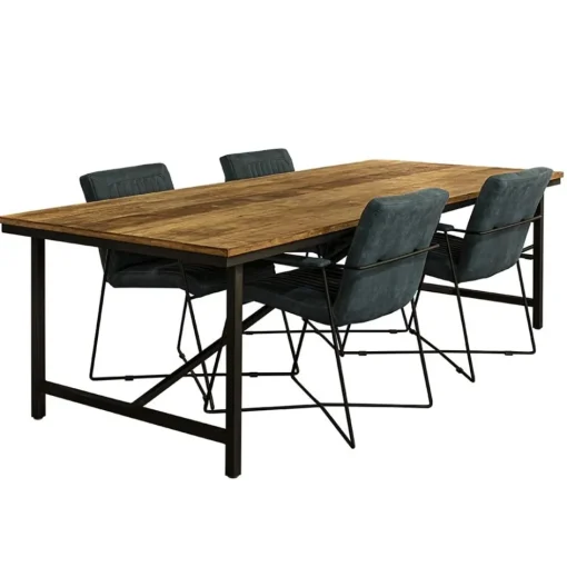 Rechthoekige eettafel oud teak hout met zwart metalen poot>Straluma Clearance