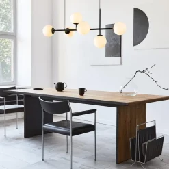 Retro eettafel hanglamp zwart met witte glazen bollen></noscript>Straluma Discount