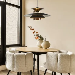 Retro hanglamp zwart met koper 50 cm><noscript><img width=